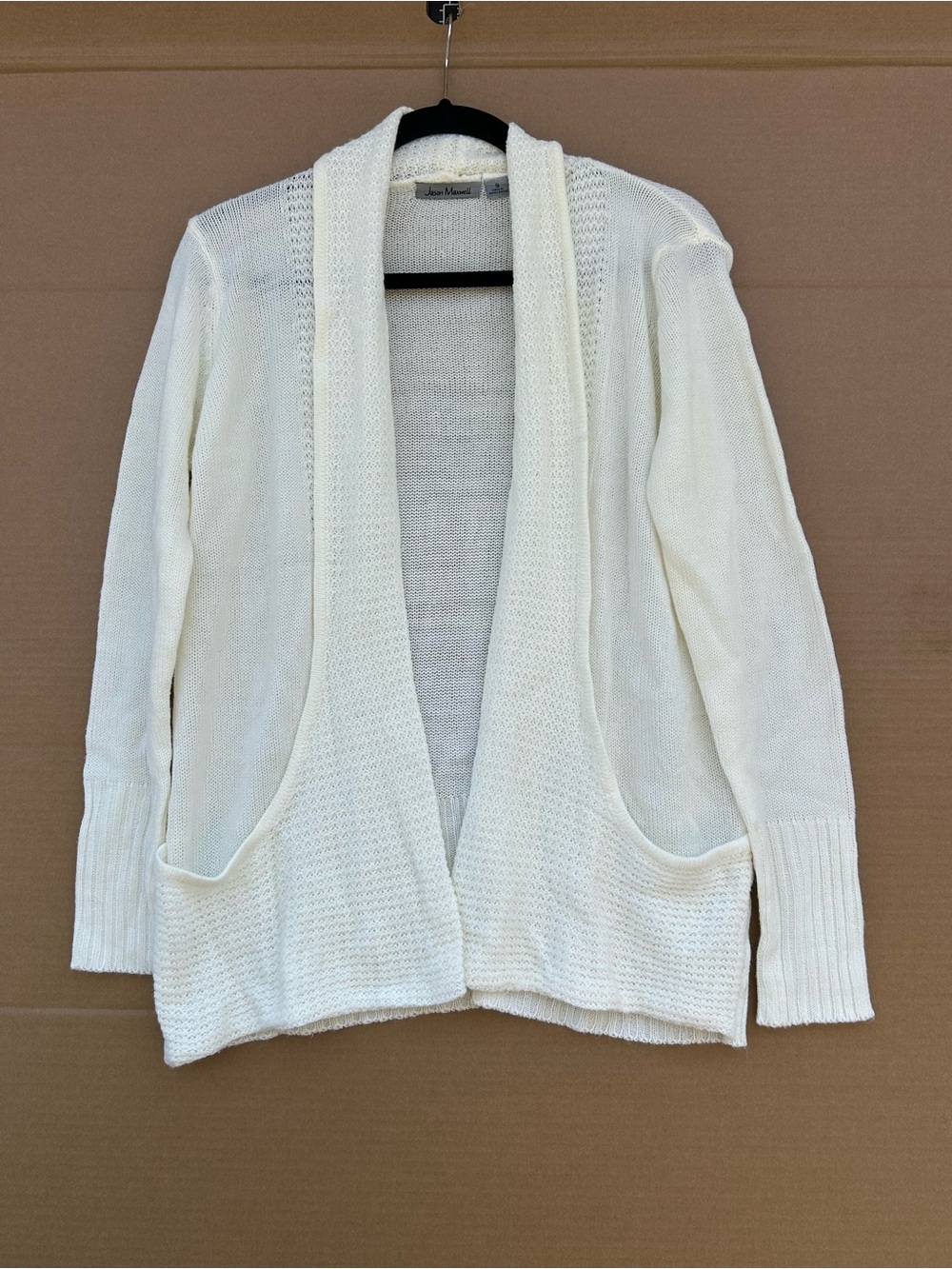 Jason Maxwell Open Cardigan Knit Long Sleeve Pockets Women's Sz Small White